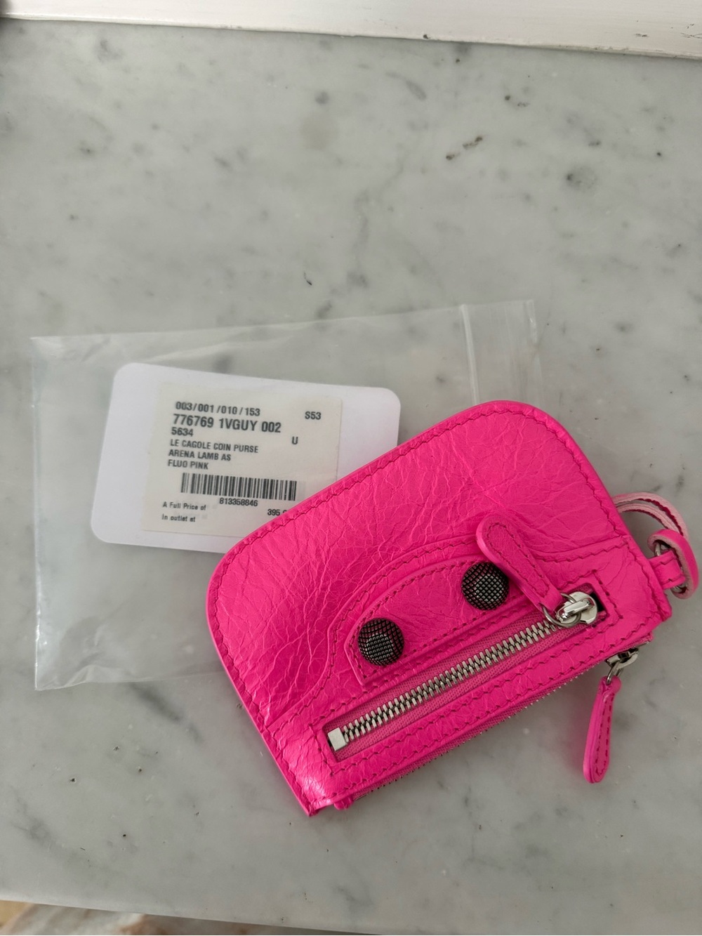 Balenciaga Fluorescent Pink Leather Coin & Card Holder